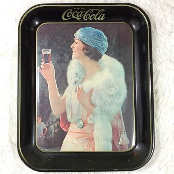 Vintage Coca-Cola Nostalgia Fashion Fur Cheers Lady Rectangular Tray - Picture 1 of 11